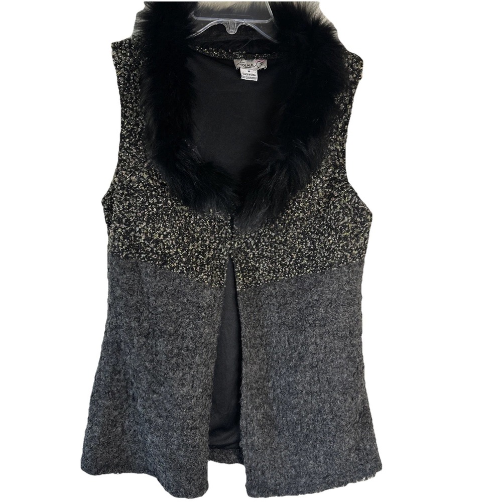 Emma G Faux‎ Fur  Green Grey Vest Medium